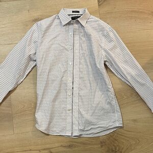 Banana Republic Men's Plaid Shirt - White and Blue